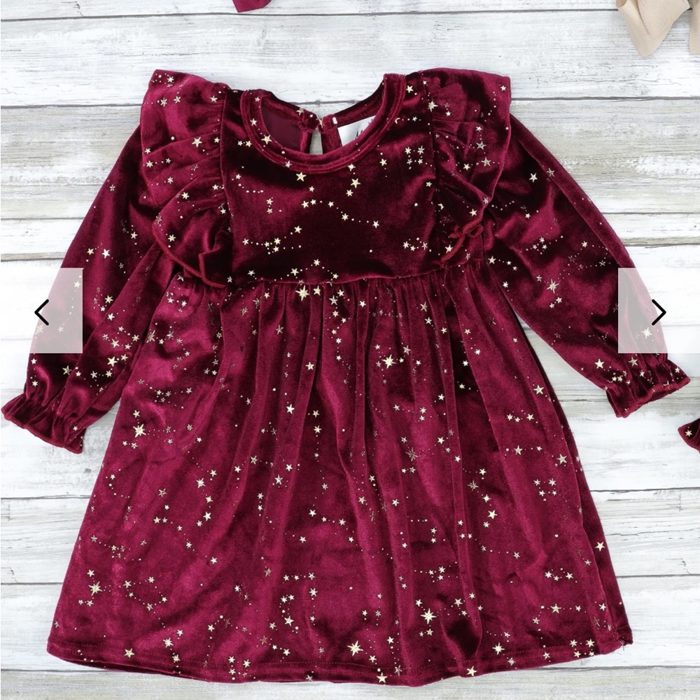 NWOT Marie Nicole Clothing Wine Starry Night Velvet Dress